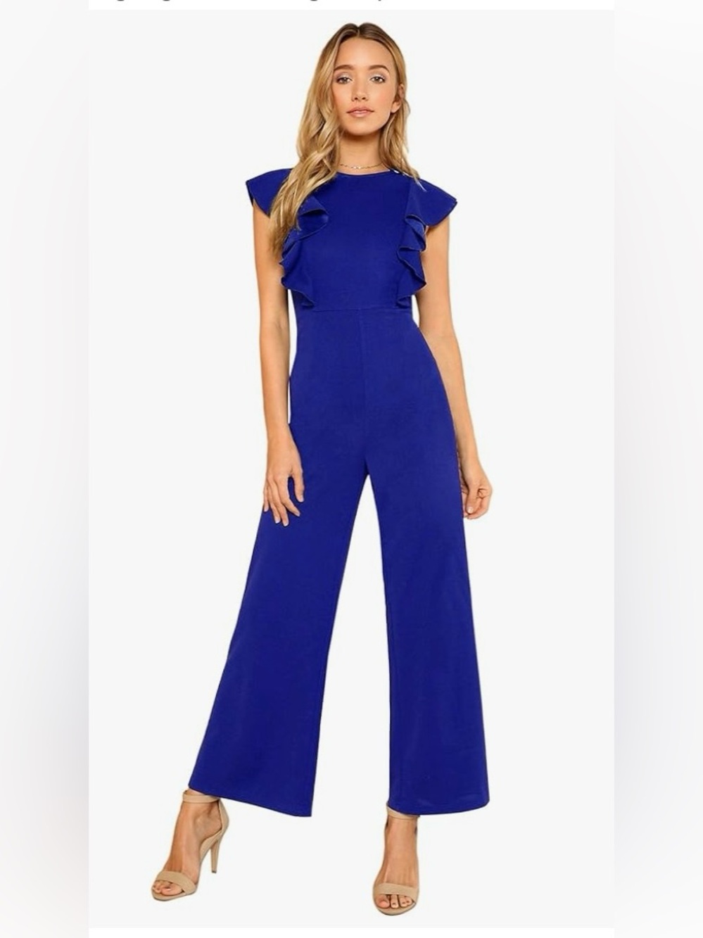 ROMWE Royal Blue Ruffle Wide-Leg Jumpsuit